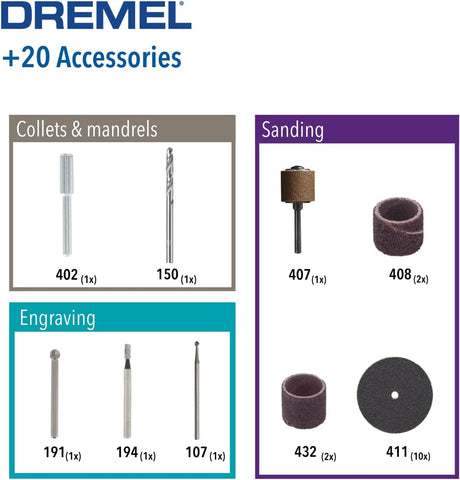 Dremel 681 Woodworking Set, Accessory Kit with 20 Rotary Tool Accessories for Woodworking