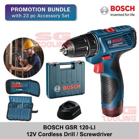 Bosch GSR 120-LI Cordless Drill / Driver FREE 23pc accessory